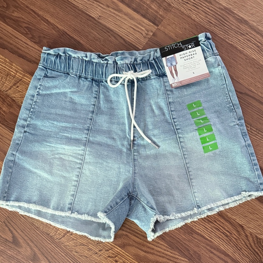 Stitch Star High Waist Light Blue Denim Shorts